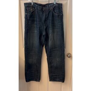 Jeans Men Distressed Baggy Y2K Dark Wash Flapback Pockets Denim Vigos Retro Punk